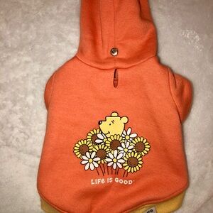 Life Is Good Orange Dog Hoodie with Floral Design